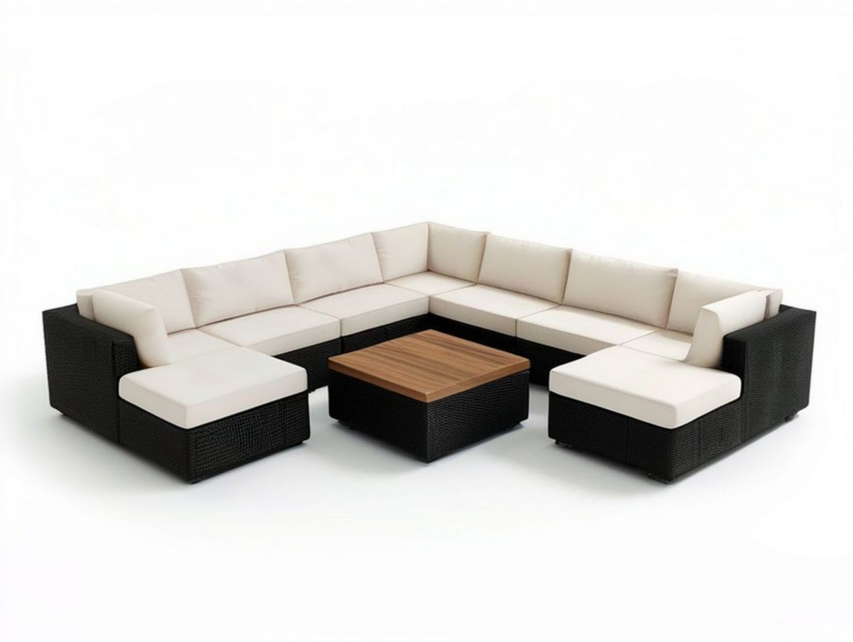 8-teiliges Garten-Loungeset in U-Form, 300 x 230 x 70 cm, Schwarz/Creme/Braun