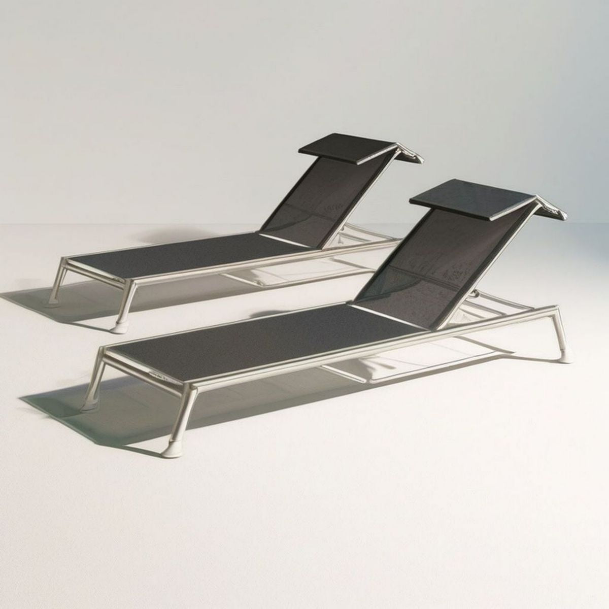 2er-Set Gartenliegen mit Sonnendach, Edelstahlrahmen, Schwarz/Silber, 200 x 65 x 34 cm
