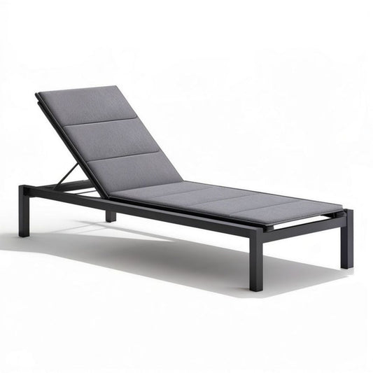 Verstellbare Aluminium-Gartenliege mit grauer Polyesterauflage, 195 x 65 x 32 cm