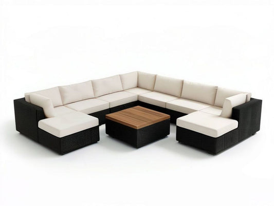 8-teiliges Garten-Loungeset in U-Form, 300 x 230 x 70 cm, Schwarz/Creme/Braun