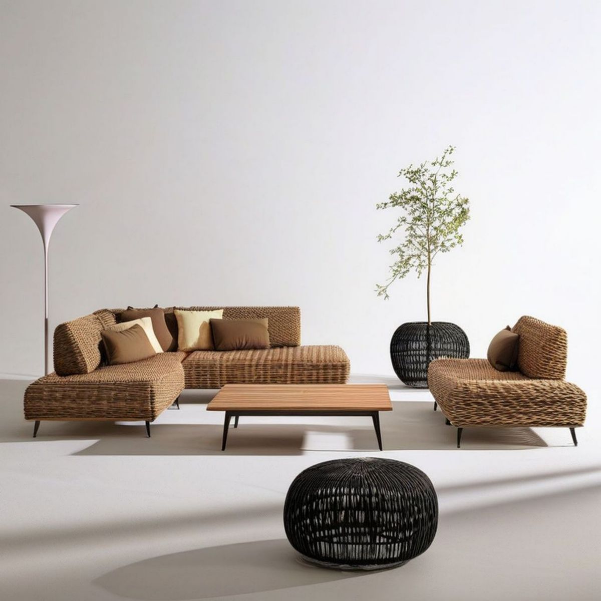 5-teiliges Gartenlounge-Set aus PE-Rattan in Naturbraun, 240 x 160 cm