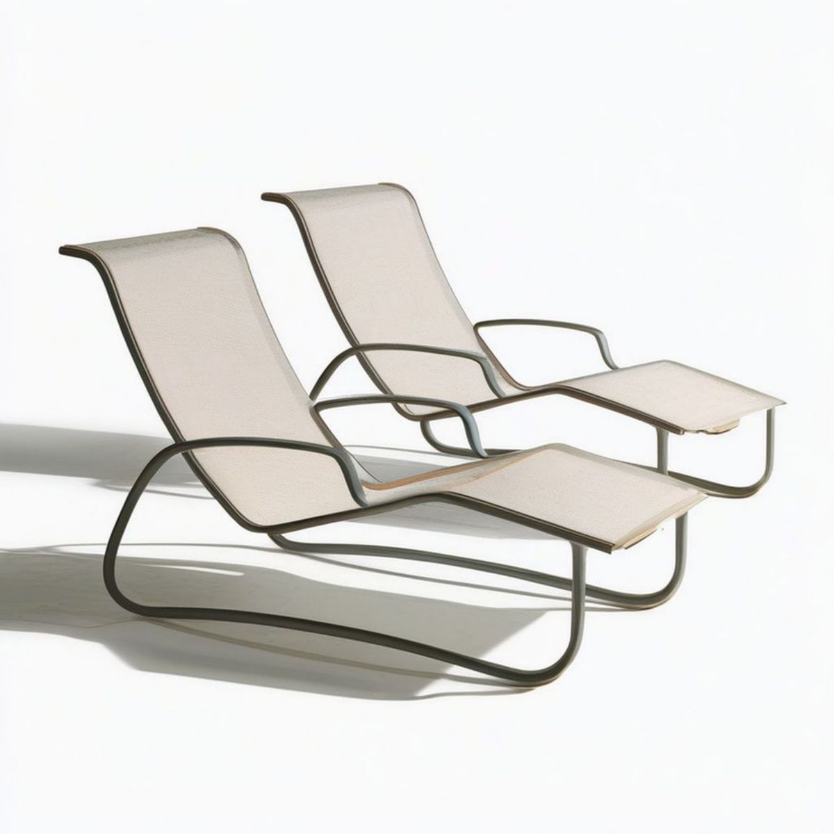 2er-Set geschwungene Gartenliegen mit Armlehnen, 190 x 65 x 92 cm, Beige/Anthrazit