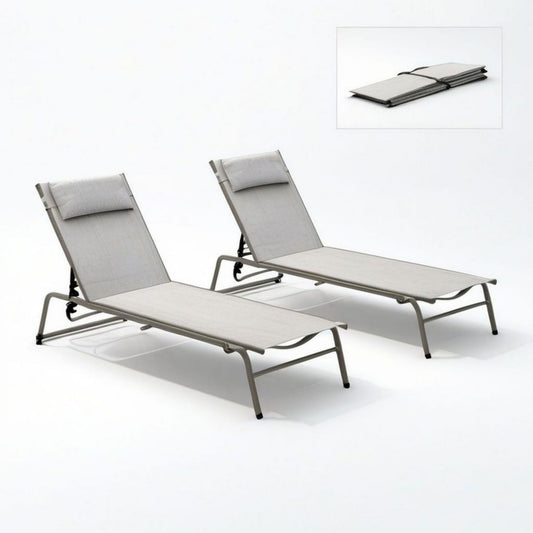 2er-Set klappbare Sonnenliegen 190 x 60 x 30 cm Grau/Taupe mit Aluminiumgestell