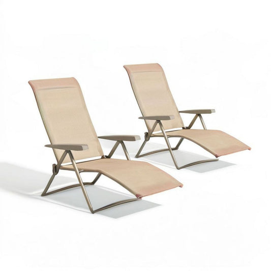 2er-Set klappbare Gartenliegen Beige/Taupe, 170 x 64 x 100 cm