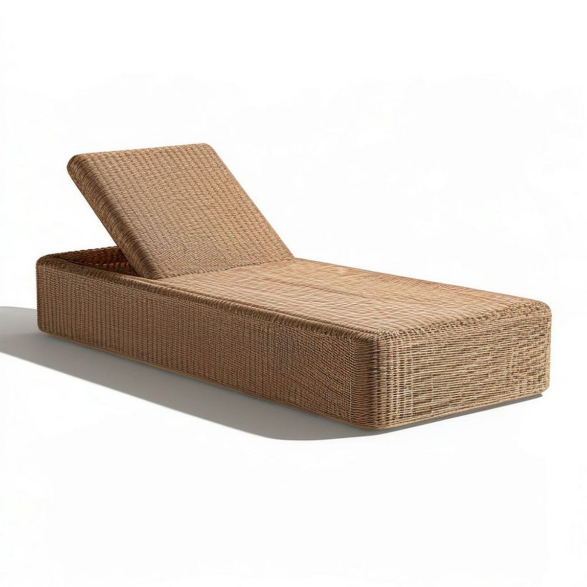 Verstellbare Sonnenliege aus PE-Rattan in Naturbraun, 200 x 70 x 30 cm
