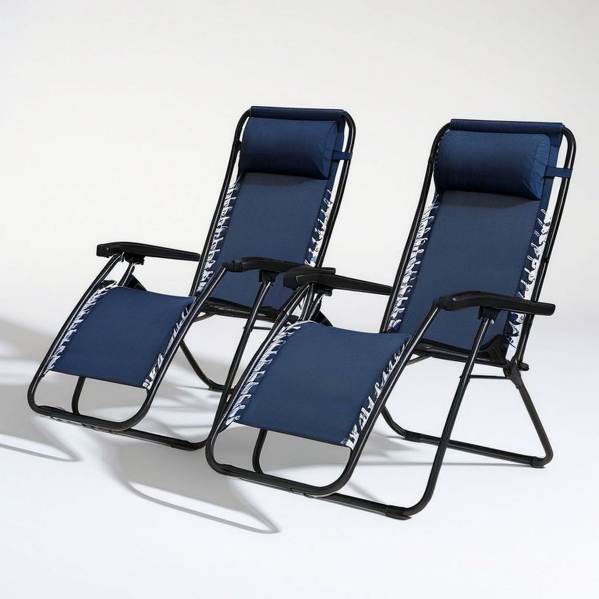 2er-Set klappbare Liegesessel Blau/Schwarz, 165 x 65 x 110 cm