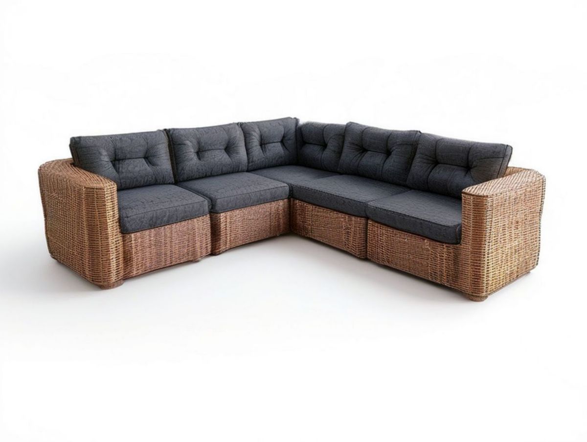 5-Sitzer Ecksofa 300 x 220 x 85 cm aus PE-Rattan mit Stahlgestell, Braun/Anthrazit