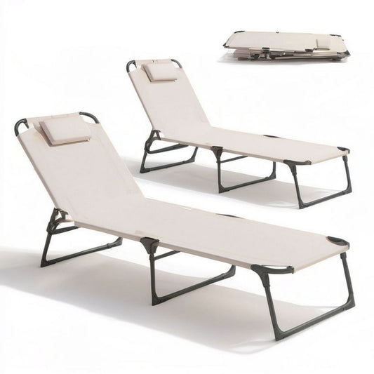 Klappbare Gartenliege 186 x 58 x 29 cm Beige/Schwarz mit verstellbarer Rückenlehne