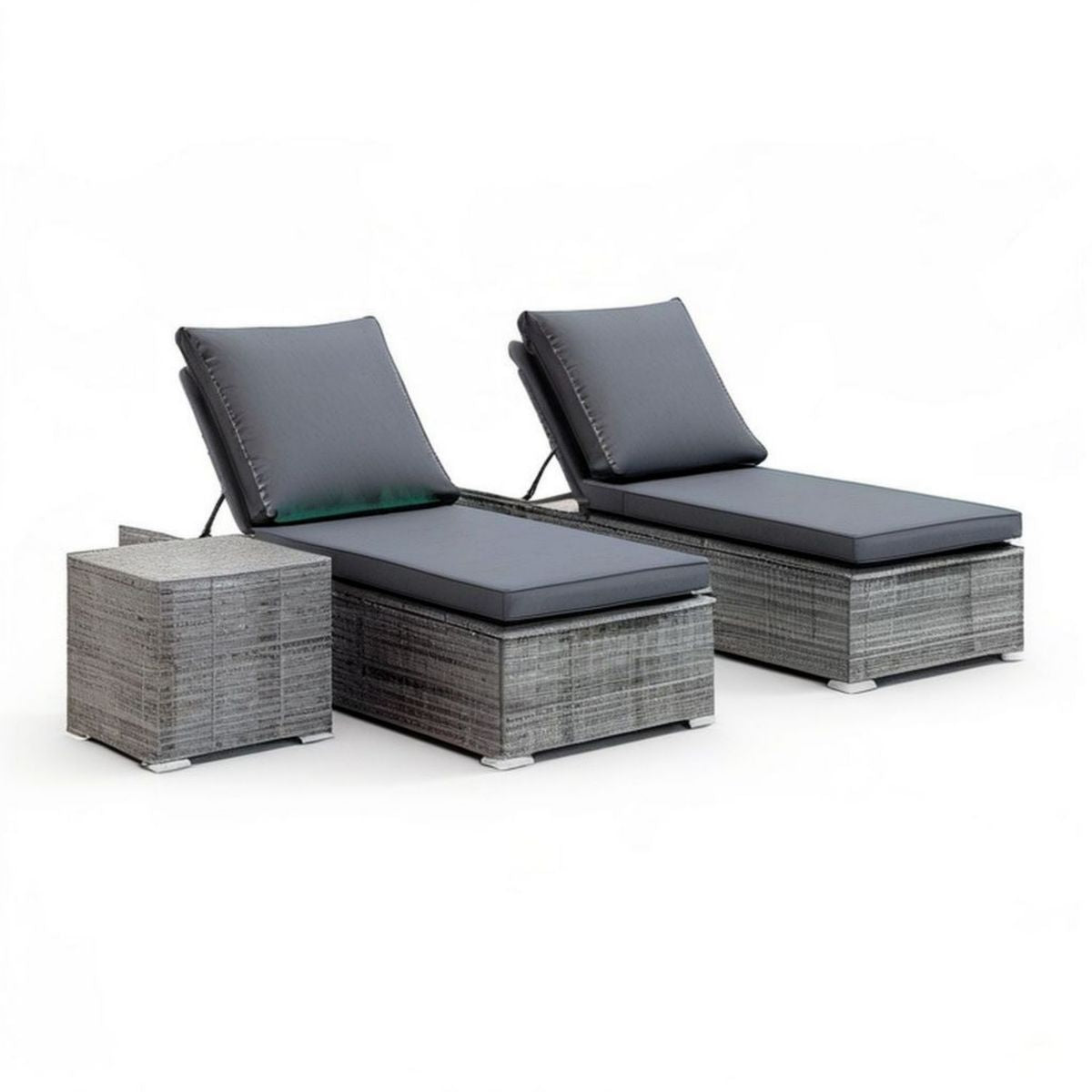 2er-Set Gartenliegen mit Beistelltisch, 195 × 65 × 30 cm, Grau/Anthrazit