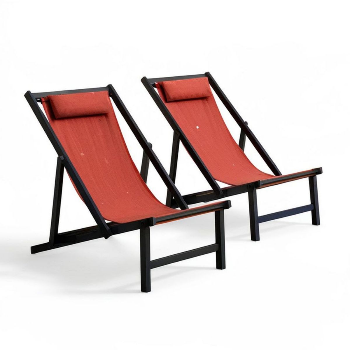 2er-Set klappbare, verstellbare Gartenliegen mit Kopfkissen, Rot/Schwarz, 56 x 95 x 90 cm